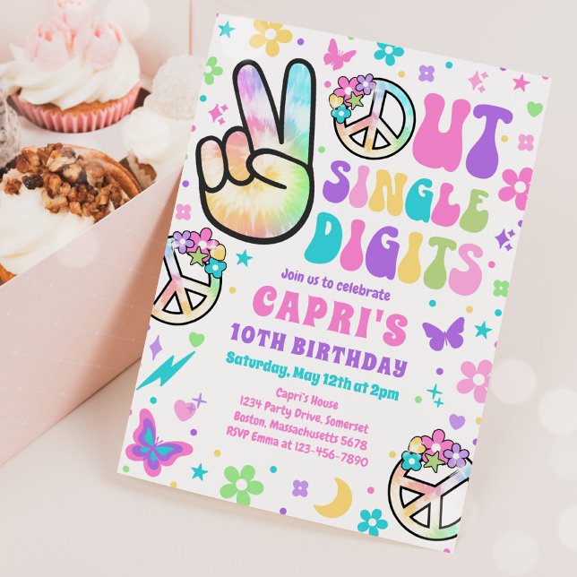 Peace Out Single Digits Hippy Tie Dye Birthday Invitation (Creator Uploaded)