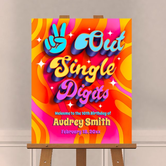 Peace Out Single Digits Im 10 Welcome Sign (Peace Out Single Digits - Groovy Retro 10th Birthday Welcome Sign)