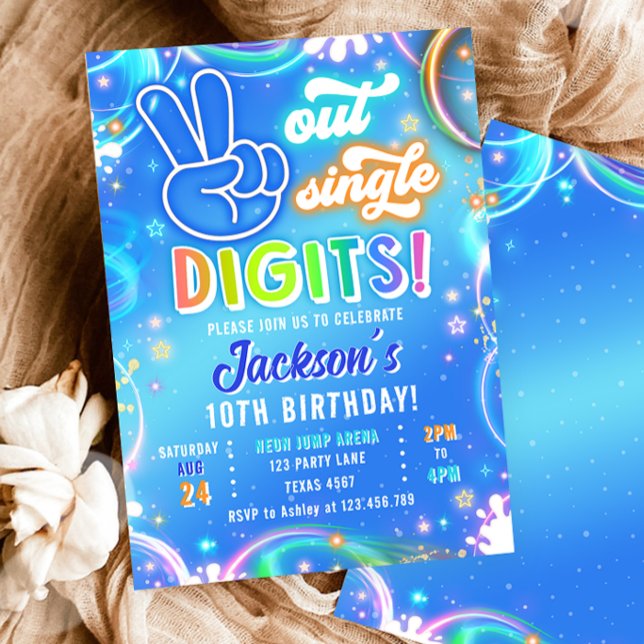 Peace Out Single Digits Neon Glow Boy Birthday Invitation (Creator Uploaded)