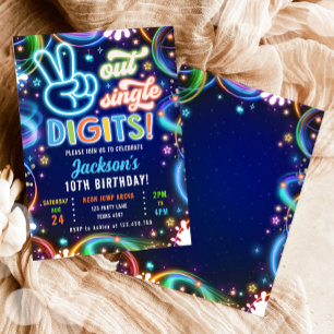 Peace Out Single Digits Neon Glow Boy Birthday Invitation