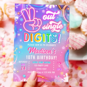 Peace Out Single Digits Neon Glow Girl Birthday Invitation