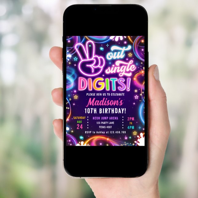 Peace Out Single Digits Neon Glow Girl Birthday Invitation (Front Digital)