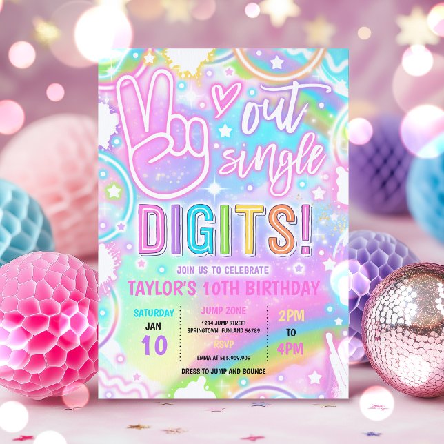 Peace Out Single Digits Pastel Neon 10th Birthday Invitation (Creator Uploaded)
