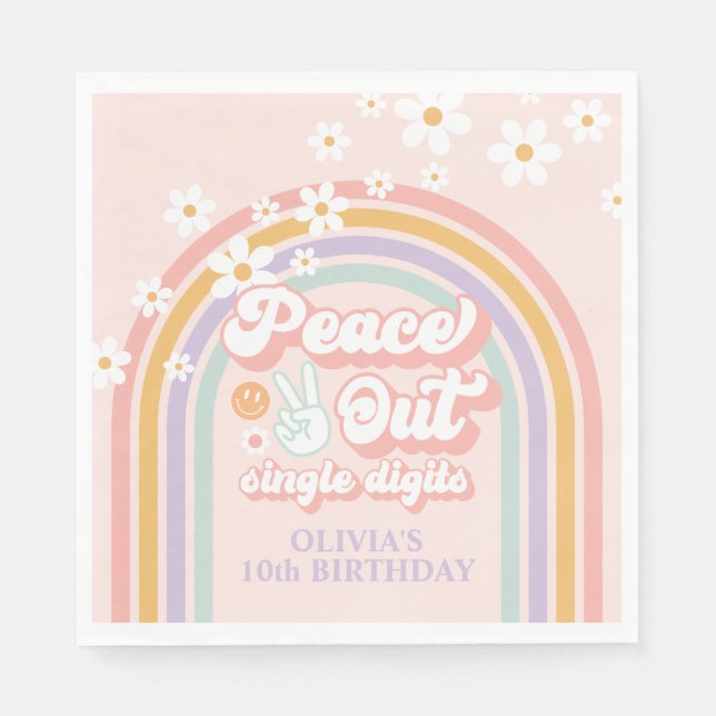 Peace Out Single Digits Pastel rainbow Napkins (Front)