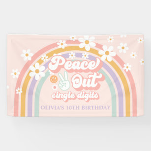 Peace out Single Digits rainbow 10th Birthday Banner