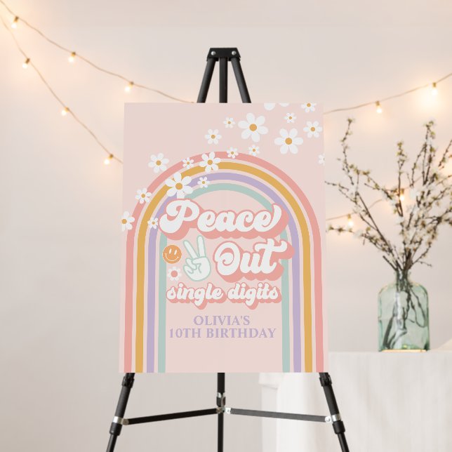 Peace out Single Digits rainbow 10th Birthday Foam Board (In Situ (Stand))