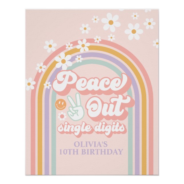 Peace out Single Digits rainbow 10th Birthday Poster (Front)