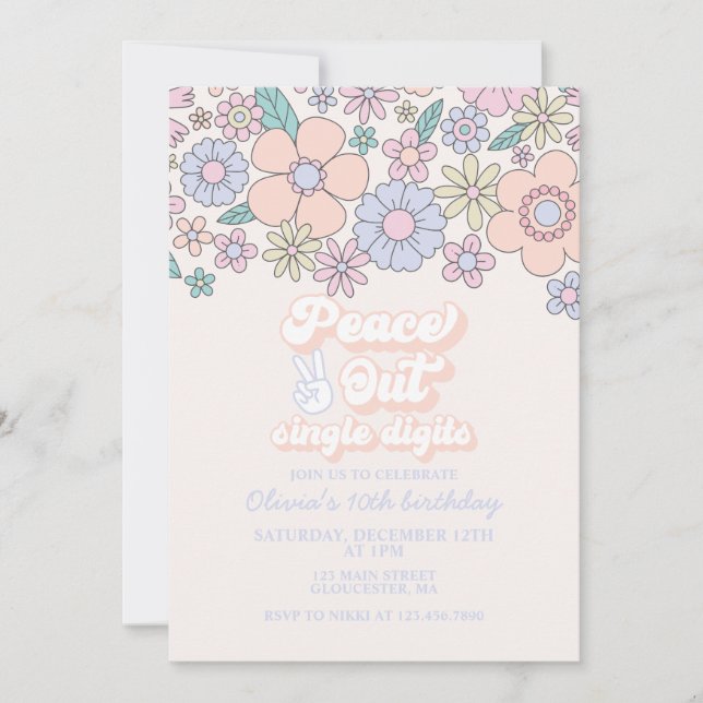Peace Out Single Digits Retro 10th Birthday Invitation (Front)