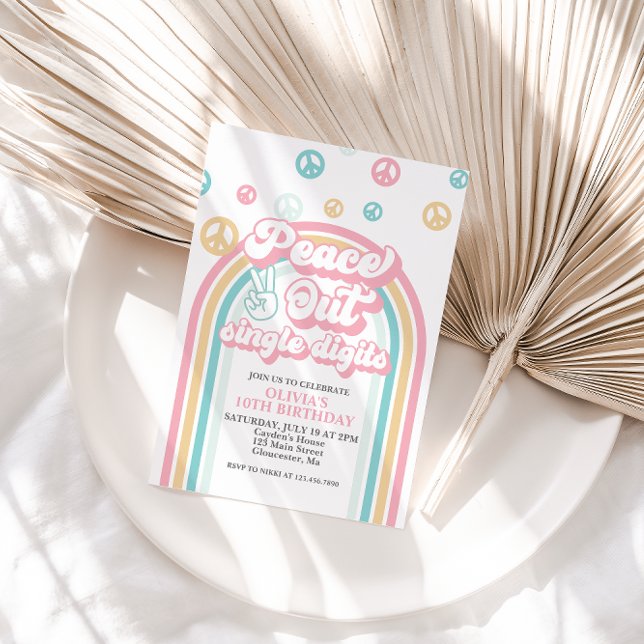 Peace Out Single Digits Retro 10th Birthday Invitation (Creator Uploaded)