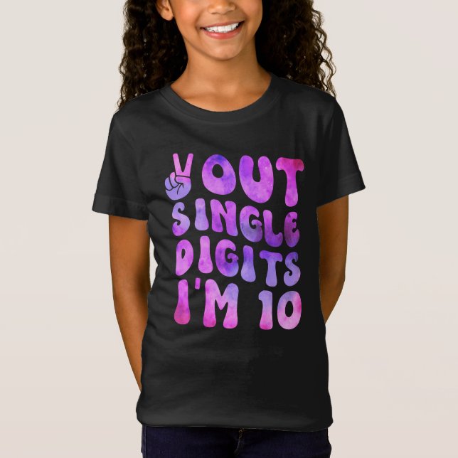 Peace Out Single Digits Retro Groovy 10th Birthday T-Shirt (Front)