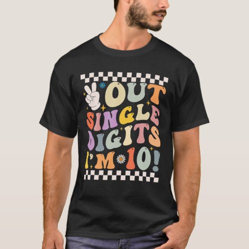 Peace Out Single Digits Retro Groovy 10th Birthday T-Shirt