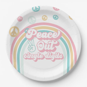 Peace Out Single Digits Retro Summer Rainbow Paper Plates
