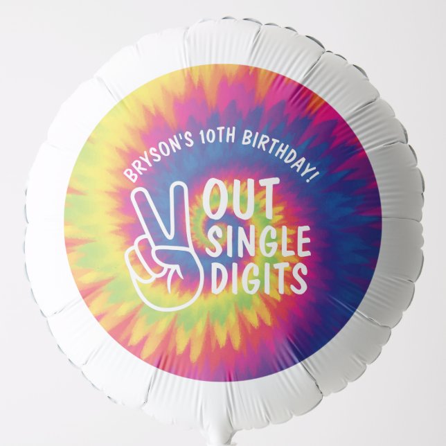 Peace out single digits tie dye 10th Birthday Balloon (Front)
