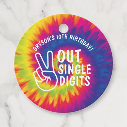 Peace out single digits tie dye 10th Birthday Favor Tags