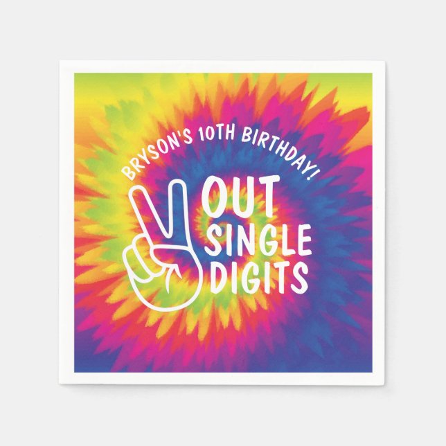 Peace out single digits tie dye 10th Birthday Napkins (Front)