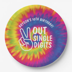 Peace out single digits tie dye 10th Birthday Paper Plates