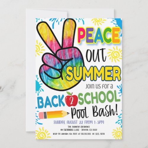 Peace Out Summer Back to School Party Invitation