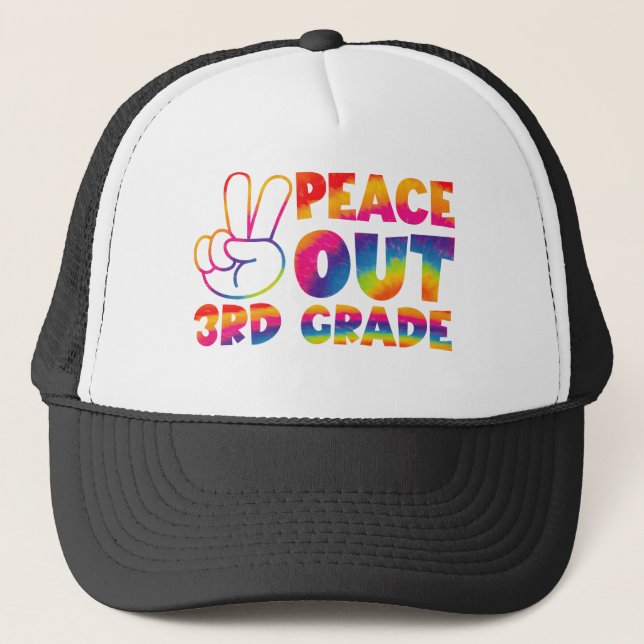 Peace Out Third Grade Tie Dye Last Day 3rd Grade  Trucker Hat (Front)