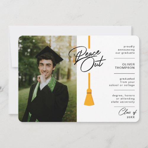 Peace Out Yellow Tassel Photo Graduation Announcement