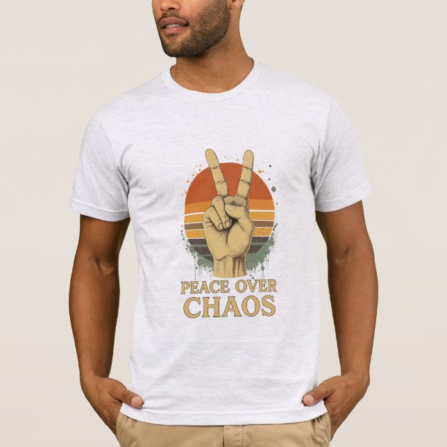 Peace Over Chaos – Retro Sunset Statement T-Shirt (Front)