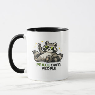 Peace Over People Funny Raccoon Introvert Design Mug