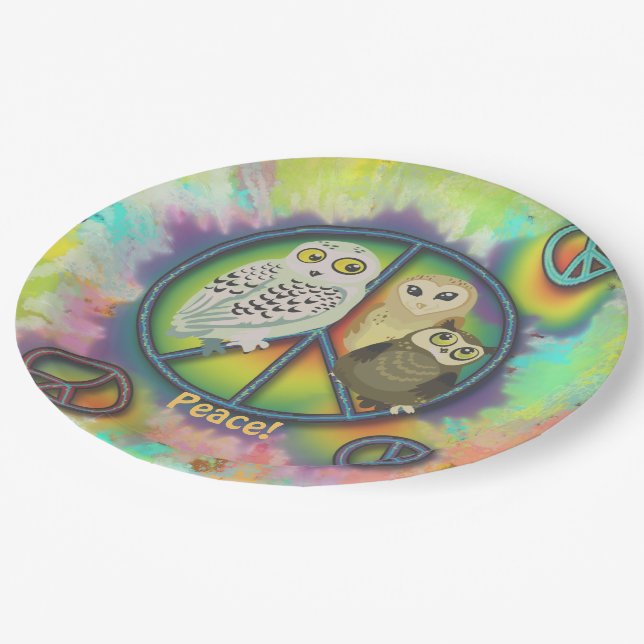 Peace Owls 60s style Paper Plates (Angled)