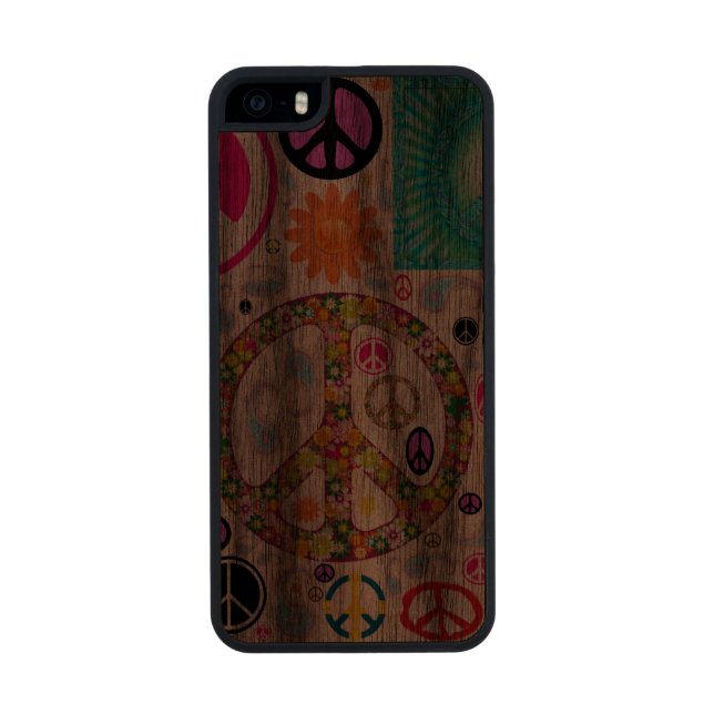 Peace & Paisley Collage Carved Wood iPhone Case (Back)