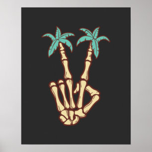 Peace Palm Trees Skeleton Hand Sign For Halloween