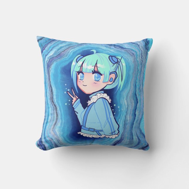 Peace & Pastels – Anime Throw Pillow (Front)