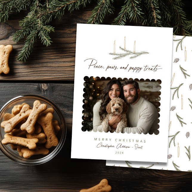 Peace Paws Puppy Treats Rustic Botanical Photo Dog Holiday Card (Shown on a 5" x 7" card)