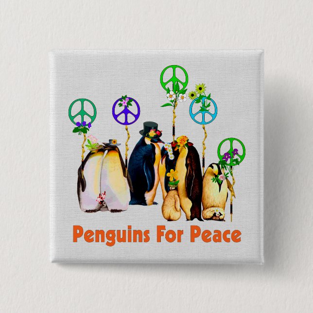 Peace Penguins Pinback Button (Front)