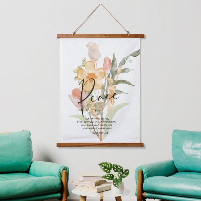 Peace-Philippians 4:6 Orange floral  Hanging Tapestry (Living Room)