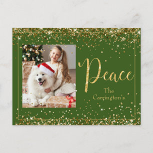 Peace Photo Gold Glitter Script Holiday Postcard
