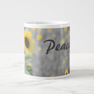 "Peace" Phrase, Field of Sunflowers, Black & White Giant Coffee Mug