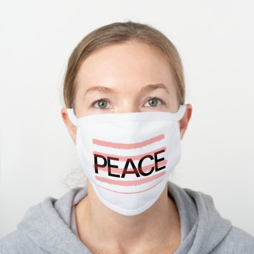 Peace Pink White Watercolor Stripes White Cotton Face Mask