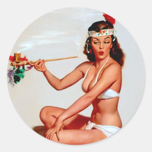 Peace Pipe Pin Up Classic Round Sticker