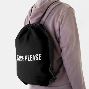 Peace Please black and white minimalist anti war Drawstring Bag