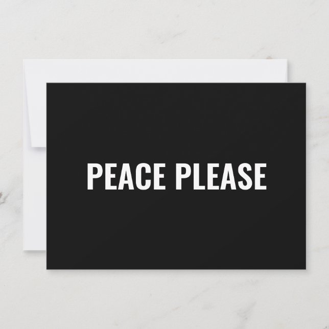 Peace Please black white minimal anti war card (Front)