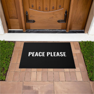 Peace please black white text minimalist anti war doormat