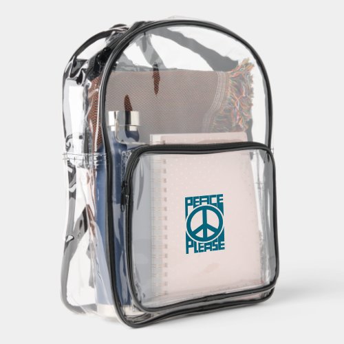 Peace Please Blue Lettering Clear Backpack