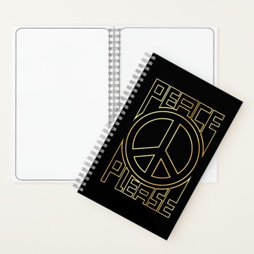 Peace Please Gold Outline Lettering Notebook