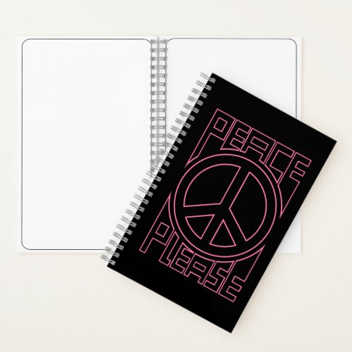 Peace Please Pink Outline Lettering Notebook