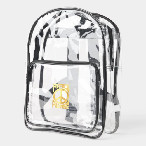 Peace Please Soft Gold Lettering Clear Backpack
