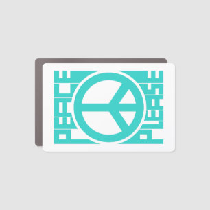 Peace Please Turquoise Lettering Car Magnet