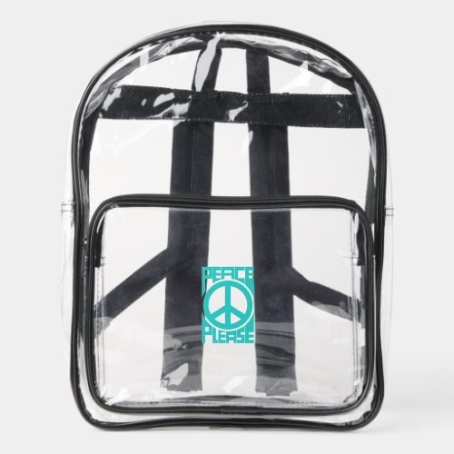 Peace Please Turquoise Lettering Clear Backpack