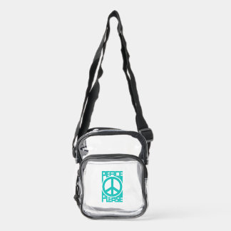 Peace Please Turquoise Lettering Clear Crossbody Bag