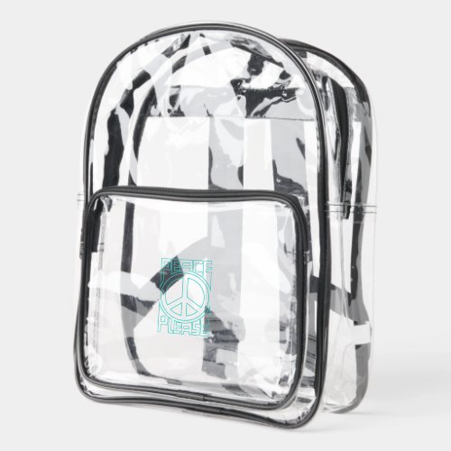 Peace Please Turquoise Outline Lettering Clear Backpack