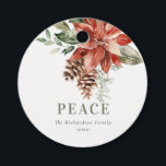 Peace Poinsettia Bunch Watercolor Pine Christmas Favor Tags<br><div class="desc">If you need any further customisation please feel free to message me on yellowfebstudio@gmail.com.</div>