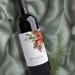 Peace Poinsettia Bunch Watercolor Pine Christmas Wine Label<br><div class="desc">If you need any further customisation please feel free to message me on yellowfebstudio@gmail.com.</div>