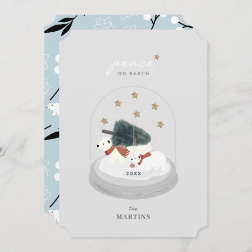 Peace Polar Bears Snow Globe Gray Holiday Card